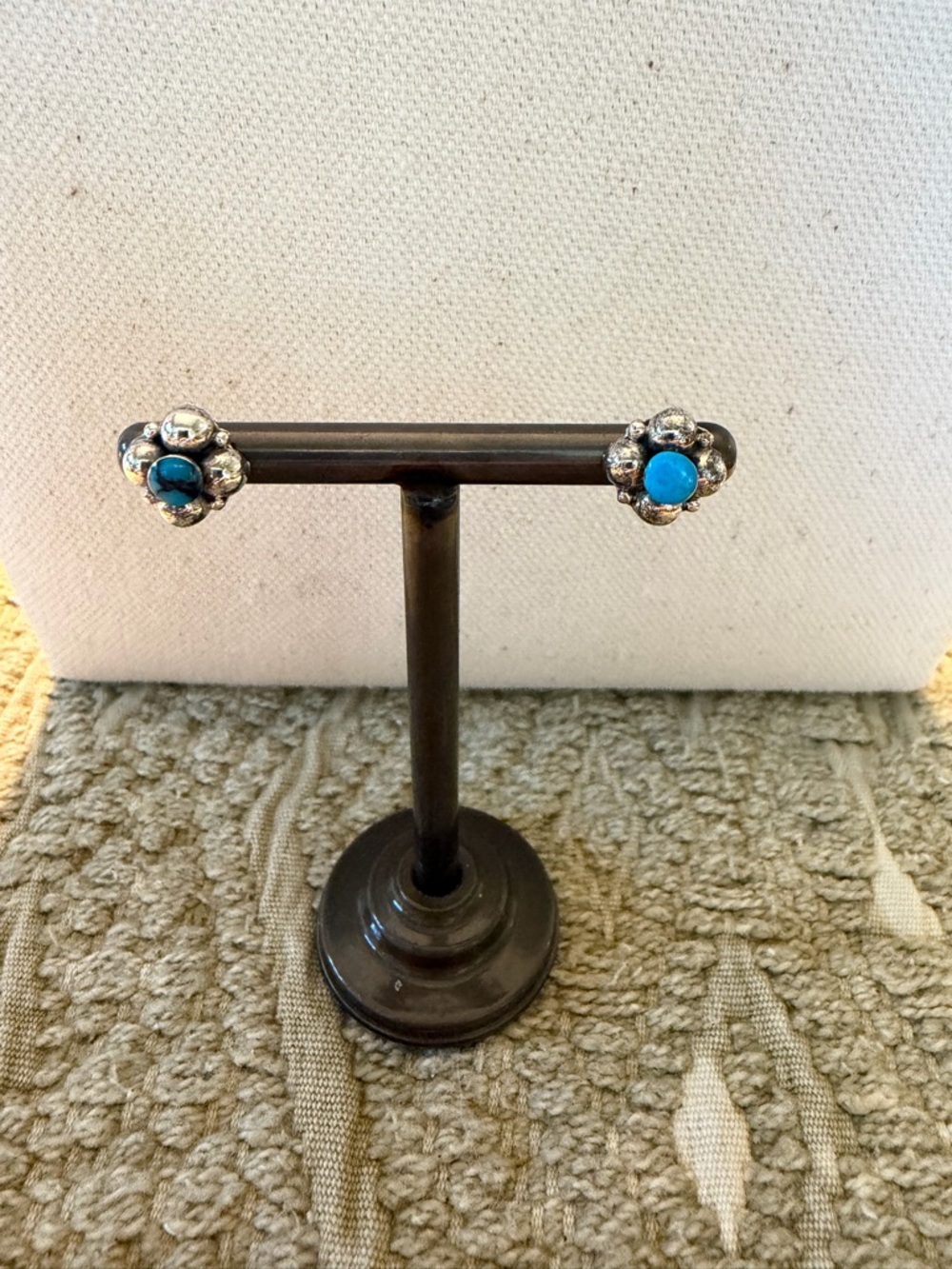 Silver Floral Turquoise Stud Earrings - Women Jewelry